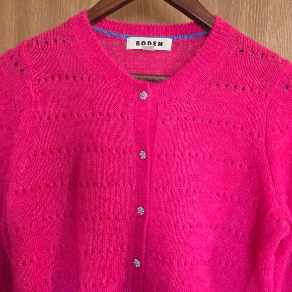 Boden Mohair Wool Blend Fluffy Textured Cardigan Vibrant Pink - Picture 6 of 13